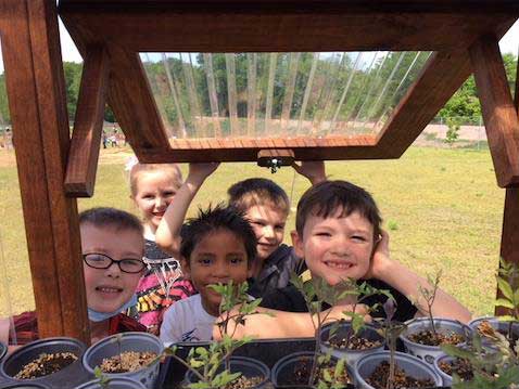 photo of King Elementary Greenhouse and students